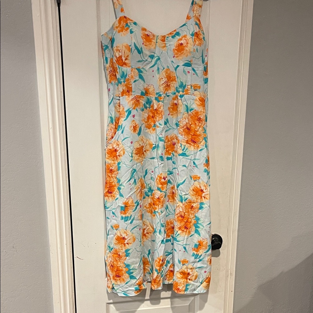 AUW Light Blue Dress with Orange Floral Design